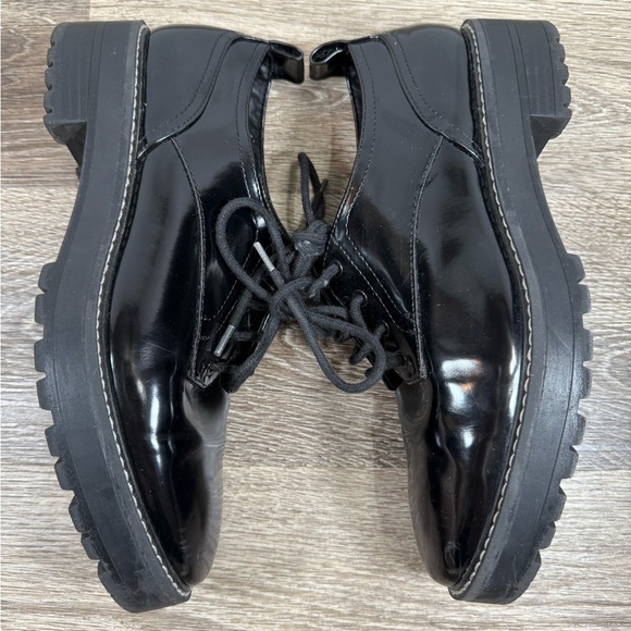 Zara Shoes Womens sz:8.5 Black Patent Oxford Platform Chunky Dark Academia Goth - Picture 2 of 9